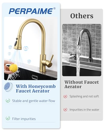 Kitchen Faucet Head Replacement - Pull Down Spray Head with 15 Adapters | 3-Function Stream/Spray/Blade, Easy Install, Removable Aerator, for Delta Moen Kohler, Pull Out Sprayer Nozzle, Brushed Gold - color: Brushed Gold