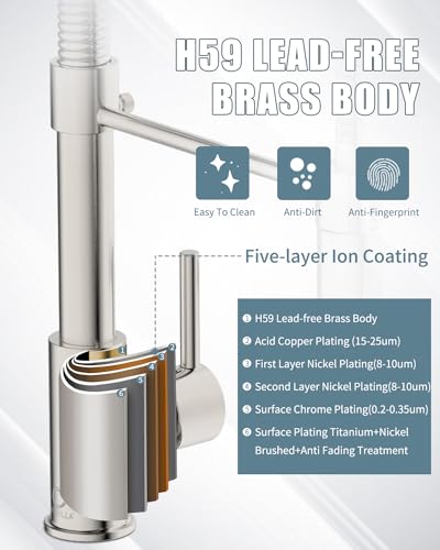 Kitchen Faucet, Commercial Kitchen Sink Faucets with Pull Down Sprayer, Stainless Steel Faucets for Kitchen Sinks, Dual Function Spray Head, Single Handle Spring Kitchen Faucets -Brushed Nickel - color: B-Brushed Nickel, style: Classic