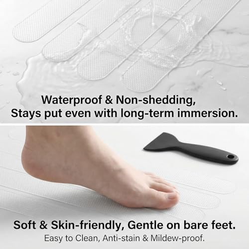 Anti Slip Shower Stickers, 120 Pieces Rectangular Shower Floor Non Slip Stickers, Adhesive Decals Safety Strips with Scraper for Bath Tub, Shower Floor and Stairs (Clear) (120 Rectangular) - size: 120 Rectangular