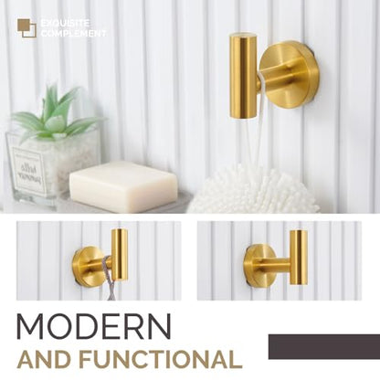 Angle Simple Bathroom Hardware Set Brushed Dark Gold, 4-Piece | SUS304 Stainless Steel Bathroom Fixtures Accessory Kit with Towel Hook x 2, Toilet Paper Holder and Rotary Towel Ring - color: Brushed Dark Gold