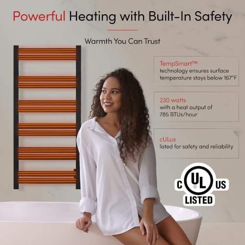 WarmlyYours Grande Heated Towel Rack, 12 Bars, Matte Black | Wall-mounted electric towel warmer rack and dryer, 120V hardwired, flat heated bars for towels and bathrobes - color: Matte Black, size: 12 Bars