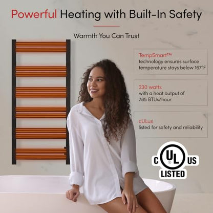 WarmlyYours Grande Heated Towel Rack, 12 Bars, Matte Black | Wall-mounted electric towel warmer rack and dryer, 120V hardwired, flat heated bars for towels and bathrobes - color: Matte Black, size: 12 Bars