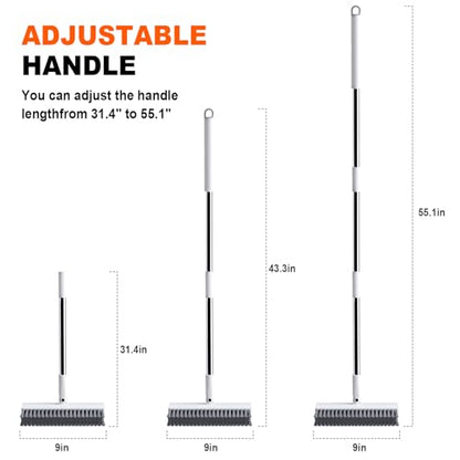 Floor Scrub Brush with Long Handle, Heavy-Duty Tile and Shower Grout Brush Stiff, Professional Grout Cleaner for Bathroom, Kitchen, Floor, Tile Brush Concrete Surfaces