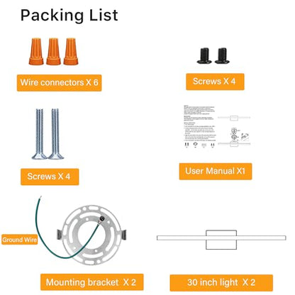 30Inch LED Bathroom Vanity Light Bar 5700K Dimmable Led Bathroom Light Over Mirror Modern Bath Wall Light Cool White ETL Certified 28W 2Pack - color: 2 Pack - Black 5700k Daylight, size: 30 Inch