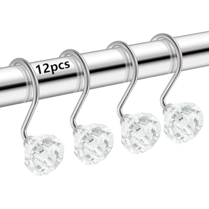 J&V TEXTILES Shower Curtain Hooks Rings, Rust Resistant Metal Double Glide Shower Hooks Rings for Bathroom Shower Rods Curtains, Set of 12 Hooks (Crystal Clear Accent) - color: Crystal Clear Accent