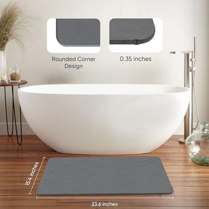 Jiloma Stone Bath Mat Diatomaceous Earth Shower Mat Non-Slip Super Absorbent Bathroom Floor Mat Quick Drying Natural Easy to Clean(24 * 16 Grey)