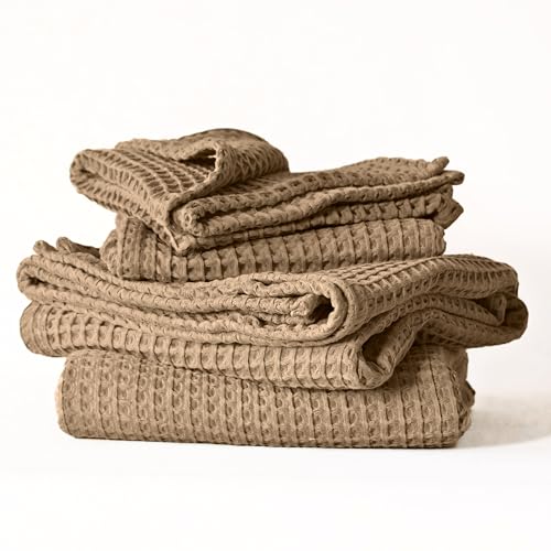 4-Piece Waffle Towels Set for Bathroom - Soft 100% Turkish Cotton Quick-Dry Lint-Free Waffle Weave Thin Bath and Hand Towels4 (Brown, 2 Bath & 2 Hand Towel Set) - color: Brown, size: 2 Bath & 2 Hand Towel Set