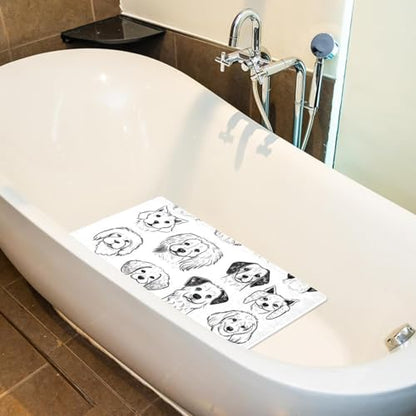 Non Slip Bath Mat for Tub, 15.1 x 26.8 Inch Bathtub Mat Machine Washable Shower Mat with Drain Holes and Suction Cups, Doodle Animal Dogs Puppy Characters - color: Multi 06