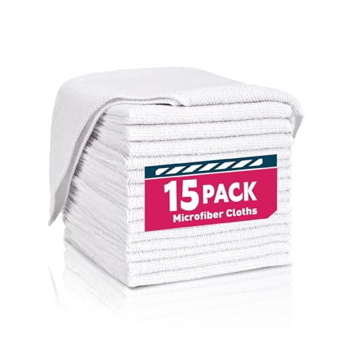 TEAWOO Microfiber Cleaning Cloths-15 Pack, White, Microfiber Towels | Cleaning Rags for Cars, Home(12x12 inches) - color: White, size: 15P