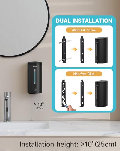 AIKE Automatic Liquid Soap Dispenser,25oz Capacity for Bathroom,Matteblack | No-Drill and Screw Wall Mount Install Design for Space-Saving,4*AA batteries(Not Included) Ensure Long Standby,Model AK1205E - color: Matte Black