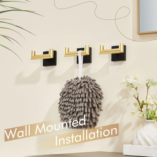 KOKOSIRI Robe Hooks Bath Towel Hooks Bathroom Hardware Double Coat Hooks Wall Mounted, Stainless Steel 3 Pack Black with Gold B1015GDK-P3 - color: Black Gold, size: 3 Pack