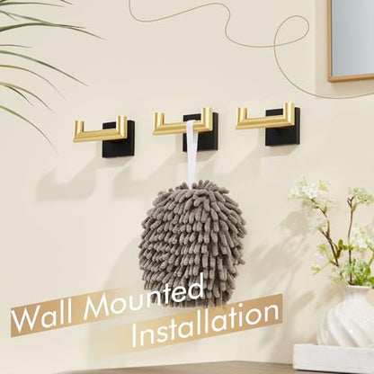 KOKOSIRI Robe Hooks Bath Towel Hooks Bathroom Hardware Double Coat Hooks Wall Mounted, Stainless Steel 3 Pack Black with Gold B1015GDK-P3 - color: Black Gold, size: 3 Pack