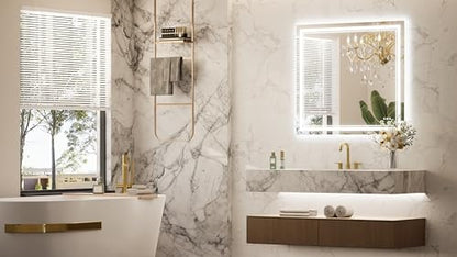 Keonjinn 40” x 36” LED Bathroom Mirror with Lights, Frontlit and Backlit | HD Tempered Glass, Separately Frontlit/Backlit, Double Light Strips, Stepless 3 Colors Temperature & Dimmable, Fast Anti fog - size: 36"L x 40"W