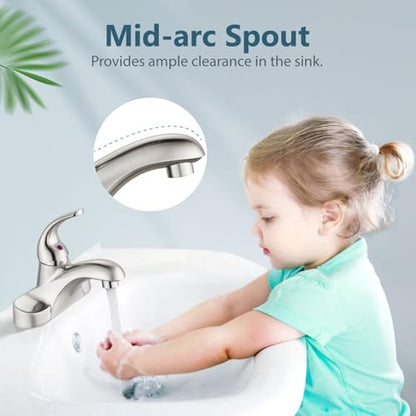 Brushed Nickel Bathroom Sink Faucet,Single Handle 4 Inch Centerset | Single-Handle RV Bathroom Faucet Fits 4-Inch Centerset Sinks,Includes Hot And Cold Supply Lines And A Matching Pop-Up Drain - color: Brushed Nickel