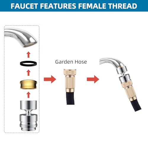 Hibbent Sink Faucet to Garden Hose Adapter, 360-Degree Swivel 55/64 Inch Female Thread, Sink Hose Attachment for Faucet Adapter Connector, Chrome - color: Chrome, style: Female Adapter