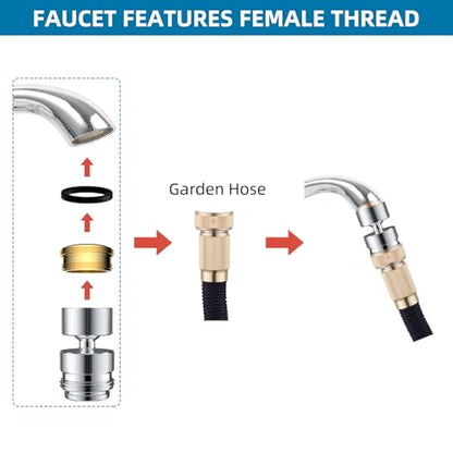 Hibbent Sink Faucet to Garden Hose Adapter, 360-Degree Swivel 55/64 Inch Female Thread, Sink Hose Attachment for Faucet Adapter Connector, Chrome - color: Chrome, style: Female Adapter