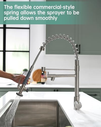 Fapully Commercial Pull Down Kitchen Sink Faucet with Sprayer Brushed Nickel - color: Brushed Nickel, style: Classic