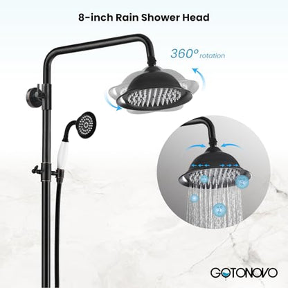 gotonovo Exposed Shower System with Spout,Oil Rubbed Bronze,No Shower Shelf | Brass Shower Faucet Set,8’’ Rain Head with Handheld Spray,Swivel Tub Spout,2 Cross Handle,6’’ Hole Distance,Adjustable Height - color: Bronze