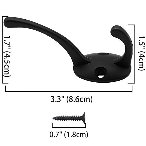 IBosins 12 Pack Black Double Coat Hooks Wall Mounted with 24 Screws | Retro Double Hooks Utility Black Hooks for Coat, Scarf, Bag, Towel, Key, Cap, Cup, Hat - color: Black