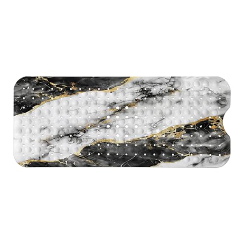 Marble Bath Tub Mat Non Slip, Blcak Gold White Marble Non Slip Bath Mat for Shower, Large Washable Shower Mats for Showers with Drain Holes and Suction Cups,40 X 16 Inch - color: Black White Marble