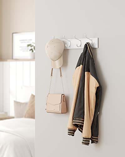 SONGMICS Wall-Mounted Coat Rack, Hook Rack, 4 Dual Metal Hooks, White | For Coats, Bags, Keys, in the Entryway, Bedroom, Living Room ULHR23WT - color: White, size: 1 Pack-4 Hooks
