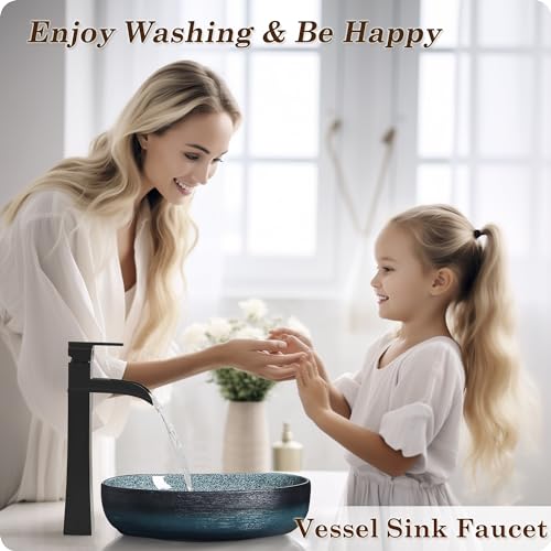 Vessel Sink Faucet Black, 12 Inch Waterfall Tall Bathroom Faucet One Hole with Pop-Up Drain & Pre-Installed Hoses, Single Handle for Bathroom Sink Bowl Deck Mount, Modern, Brass Material - color: Matte Black - Elegant