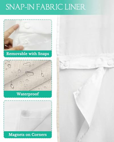 No Hook Shower Curtain and Snap in Liner Set, Grey Beige Ombre Bathroom Stall Shower Curtains 48x72 Inch, See Through Mesh Top Window, Minimalist Ocean Waves Linen Hotel Style, Washable Waterproof - size: 48"W x 72"L (Pack of 1)