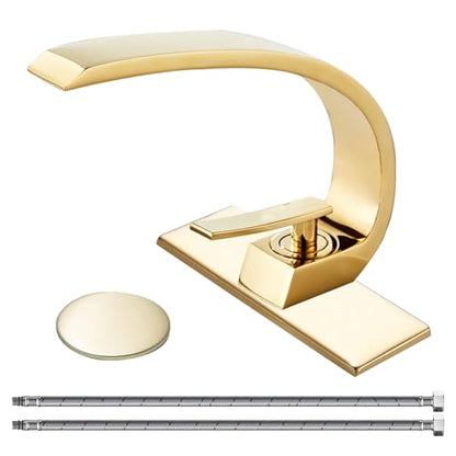 Shiny Polished Gold Bathroom Sink Faucet, Unique Design and Pop Up Drain - color: Shiny Polished Gold