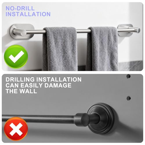Self Adhesive Towel Bar, Adjustable 16-24" Stick Bath Towel Rack for Bathroom, SUS304 Stainless Steel No Drill Stick on Wall Bathroom Towel Holder for Home, Kitchen (1 Pack Silver) - color: Silver