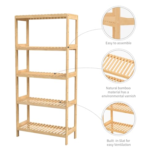 Bamboo Rack, Adjustable Bamboo Shelf, Bathroom Living Room, 5-Tier - size: 5-Tier
