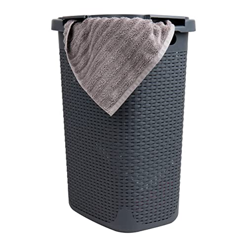 Mind Reader Slim Laundry Hamper with Lid, 60L Tall Clothes Basket, Narrow Tapered Design for Bathrooms, Closets and Laundry Rooms, Plastic, Gray - color: Gray, size: 1 Piece