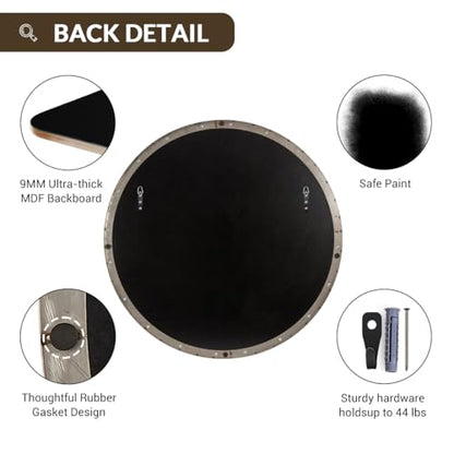 ANDY STAR Round Bathroom Mirror, 24’’ Brushed Silver Round Bathroom Mirrors in Stainless Steel Metal Frame 1" Deep Set Design | Rust-Proof Stainless Steel Thin Frame, Shatterproof HD Glass, 9mm MDF Backboard, Ideal for Living Room, Bedroom, Entryway - col
