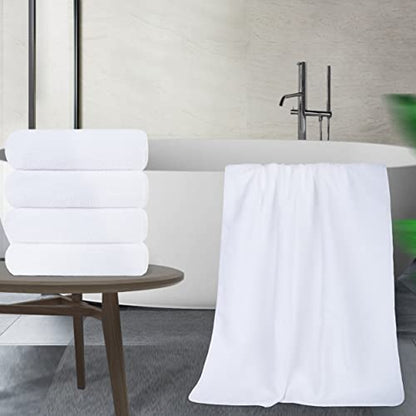 POLYTE 330 GSM Poly Blend Microfiber Quick Dry Bath Towel, 30x57 in, 4 Pack | Oversize, Lint Free, Lightweight, Body Towel - color: White