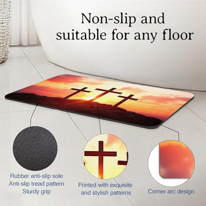 Elightvap Bath Mat Cross Mountain Sunset Bathroom Rug,Soft and Non Slip Bath Rugs,Quick Drying Machine Washable Floor Mat 17 * 29.5 Inches for Shower Room,Bathtub,Kitchen Bathroom - color: Cross Mountain Sunset