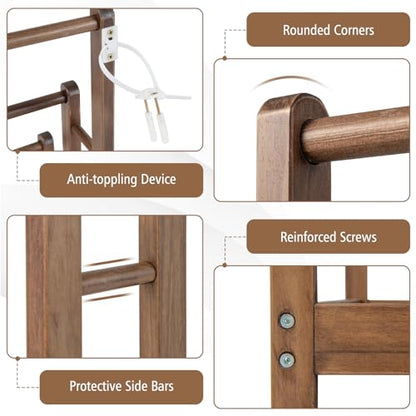 Giantex 3 Tier Free Standing Towel Rack with Storage Shelf, Rustic Brown | Wood Bath Towel Drying Stand, Blanket Holder for Living Room, Laundry, Bathroom, Poolside, 18" L x 9" W x 34" H - color: Rustic Brown