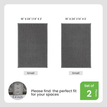 TYUU Bath Mat Set 2 Piece, Thin Bathroom Rugs Non Slip Washable Quick Dry | Non Slip Quick Dry Soft Absorbent Thin Low Pile Bathroom Mats, Washable Bath Rugs 2 Piece Set 16x24 in. Dark Grey - color: Dark Grey, size: 16"x24" + 16"x24"