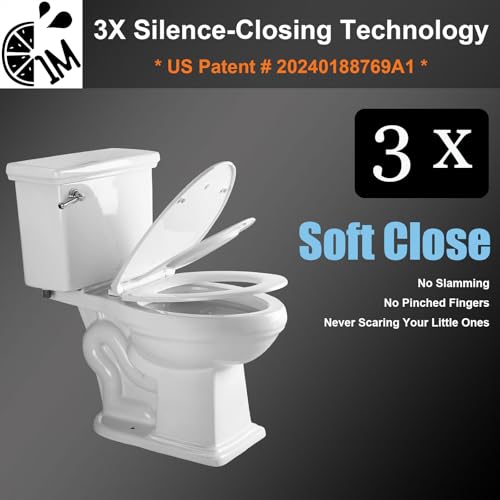1M Family Toilet Seat, Patented Slow Close & Quick Releasing Technology, Anti-Wiggling, Easy to Install and Clean, Standard Round with Toddler Seat Built In (2 Pieces) - style: Round with Toddler Seat Built In