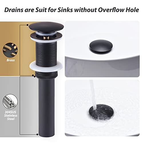 RBROHANT Black Wall Mount Faucet with Pop up Drain Set for Sink Without Overflow, Matte Black Dual Handle Wall Mounted Bathroom Sink Faucet, Brass Rough-in Valve Included, RB0735D - color: Matte Black, style: Lever Handle Faucet with Drain