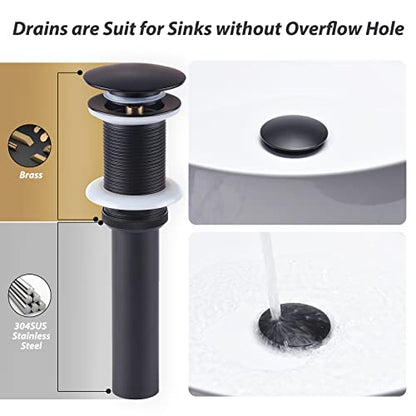 RBROHANT Black Wall Mount Faucet with Pop up Drain Set for Sink Without Overflow, Matte Black Dual Handle Wall Mounted Bathroom Sink Faucet, Brass Rough-in Valve Included, RB0735D - color: Matte Black, style: Lever Handle Faucet with Drain