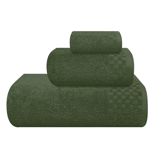 MyOwn Ultra Soft 3 Pack Cotton Towel Set, Contains a Bath Towels 28x55 inch, a Hand Towels 16x24 inch & a Wash Coths 12x12 inch, Ideal Everyday use, Compact & Lightweight - Olive Green - color: Olive Green, size: 3 Pack Set
