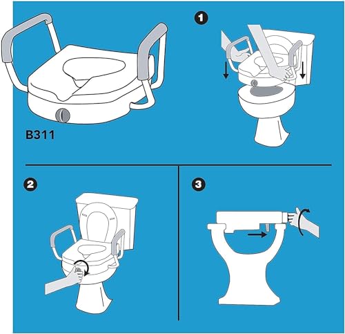 Carex E-Z Lock Raised Toilet Seat with Armrest, Weight Capacity 300 lbs