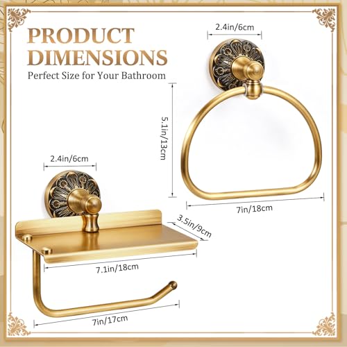 2 Pieces Set Antique Brass Toilet Paper Holder Retro Brass Hand Towel Ring Tissue Roll Paper Hanger Bathroom Hardware Wall Mounted Vintage Bathroom Accessories(Style 2) - style: Style 2