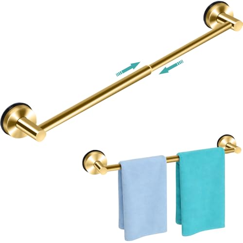 MGahyi Gold No Drill Adjustable Stainless Suction Cup Towel Bar | 14.6 ~ 24Inch Extendable Bath Shower Towel Holdere,Heavy Duty Towel Rack Suitable for Tile, Glass & Smooth Flat Surfaces - color: Gold