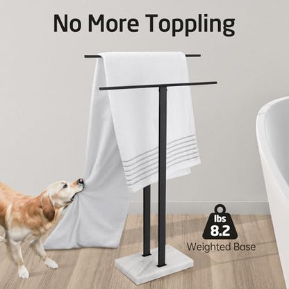 KES Matte Black Standing Towel Rack for Bathroom, Heavy Marble Base, 2-Tier | Stable Marble Base, Steady T-Bars, Fits Bath Towels & Hand Towels, SUS304 Stainless Steel, Freestanding, 33" H, BTH217-BK - color: White Marble & Black Bar, size: 33” H (2-tier)