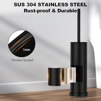 Black Toilet Brush and Holder Set，2 Pack Stainless Steel Heavy Duty Toilet Bowl Brush，Extra Long Handled Modern Toilet Cleaner Brush with Replaceable Head, Removable Inner Bowl, and Splash Protection - color: Black, size: 2 Pack
