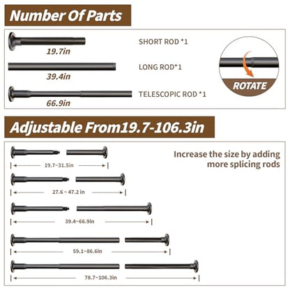 Extra Long Tension Rod, No Drill Heavy Duty Curtain Rod 78-106 Inch | 1" Diameter Steel Tube, Damage Free, Rust Resistant, Non-Slip, For Large Windows, Patio