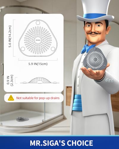 MR.SIGA Shower Drain Hair Catcher, Bathroom Sink Drain Strainer, 3 Pack | Value 3-pack hair stopper for bathtub drain with pull-tab, easy to clean, gray