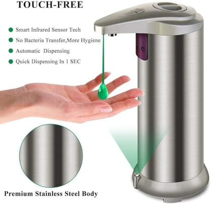 Soap Dispenser, Touchless Automatic Soap Dispenser, Infrared Motion Sensor Stainless Steel Hands Free Soap Pump with Waterproof Base for Bathroom and Kitchen