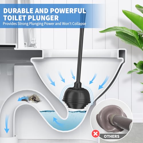 Toilet Plunger and Brush, Bowl Brush and Heavy Duty Toilet Plunger Set with Holder, 2-in-1 Bathroom Cleaning Combo with Modern Caddy Stand for for 5.7-inch Toilet Drain Bathroom Cleaning - color: Black