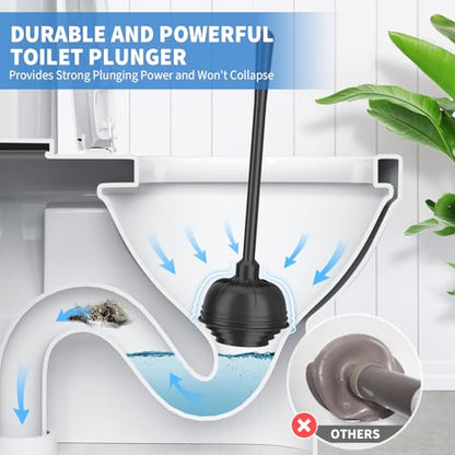 Toilet Plunger and Brush, Bowl Brush and Heavy Duty Toilet Plunger Set with Holder, 2-in-1 Bathroom Cleaning Combo with Modern Caddy Stand for for 5.7-inch Toilet Drain Bathroom Cleaning - color: Black